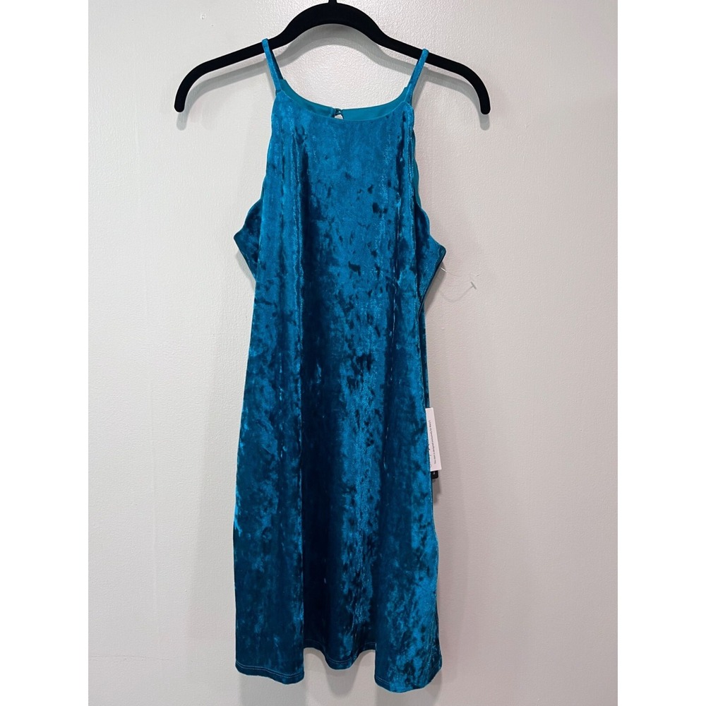 BCX Dress Teal Velvet Sleeveless A-Line Dress With Keyhole & Button Closure Size